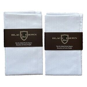 2-PK BLACK BROWN 1826 Pre-Folded Pocket Squares Solid White, 100% Cotton